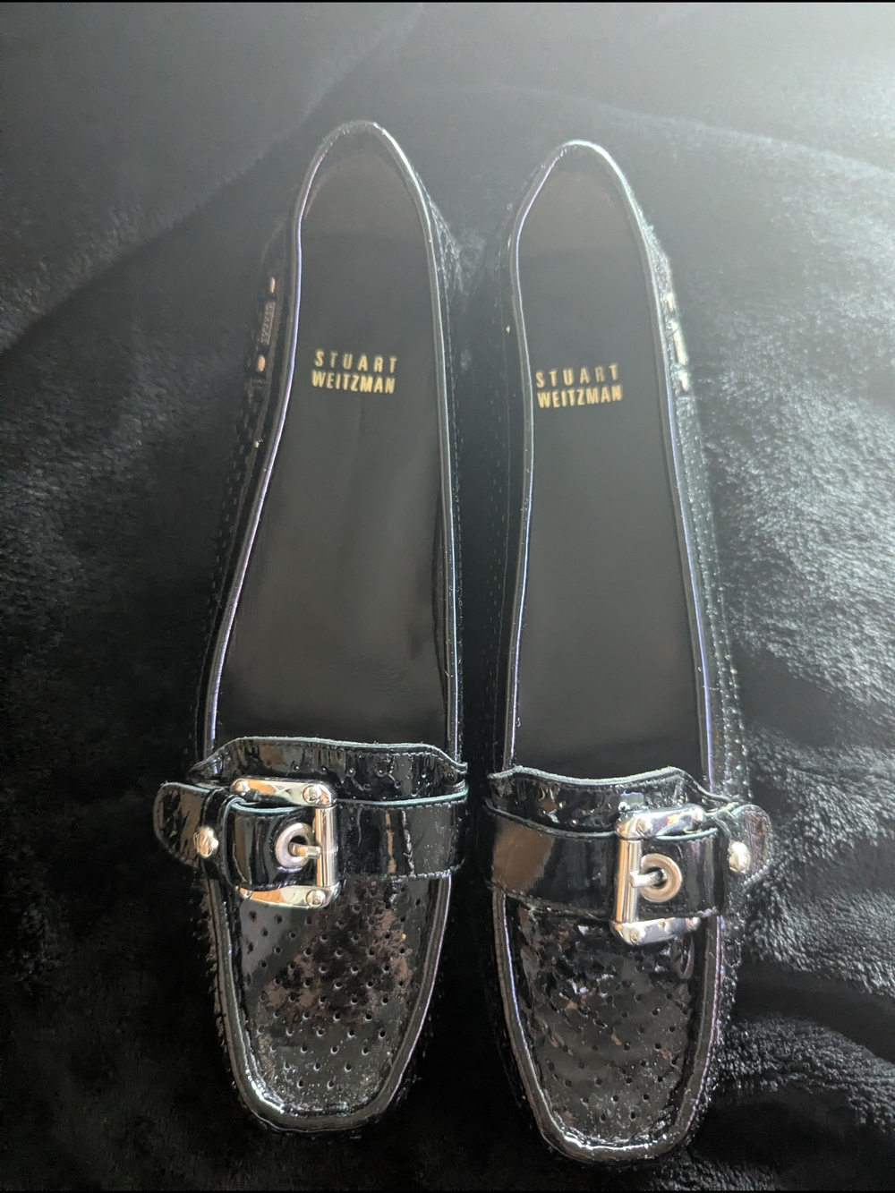 Stuart Weitzman Black Patent Leather Loafers with Silver Hardware 9m - Picture 10 of 10